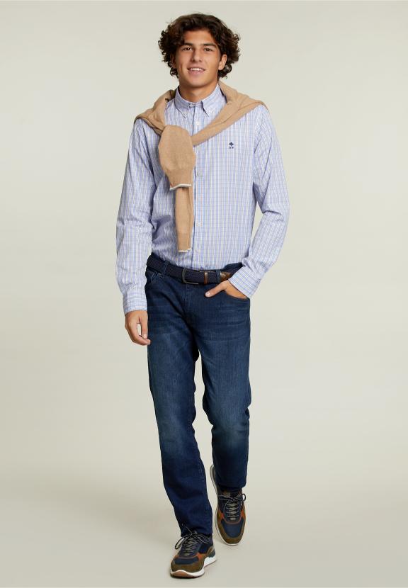 Custom Fit Checked Shirt Multi - Bleu