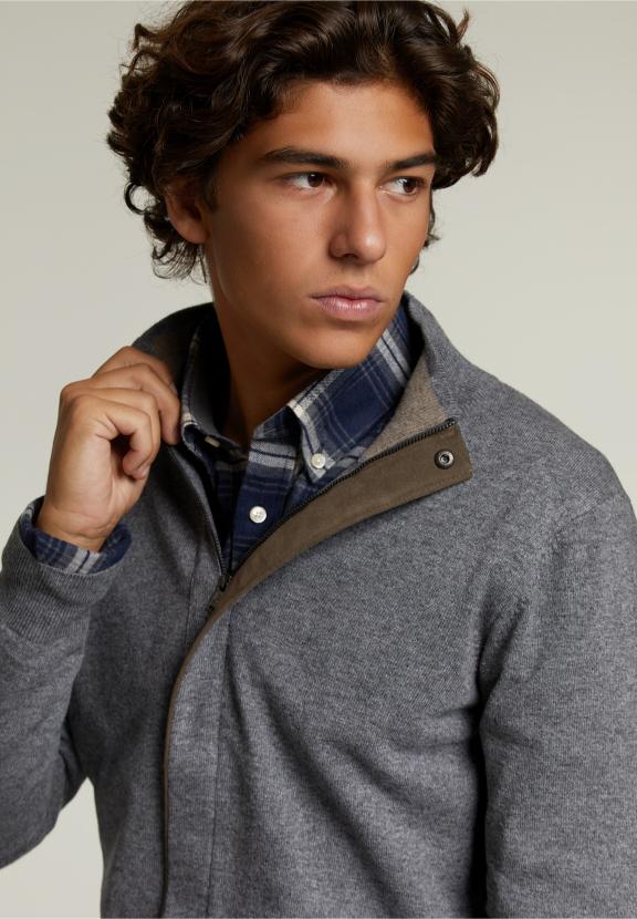 Aangepaste Pasvorm Mock Neck Pullover Oxford Mix - Grijs - W