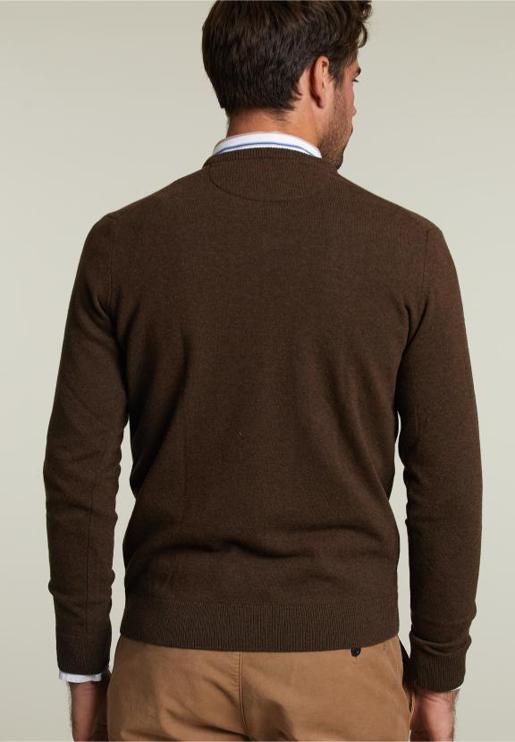 Pull col en V en laine d'agneau de base - Marron - W