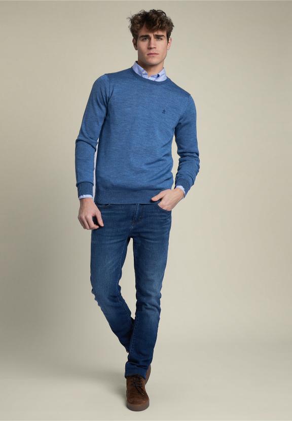 Slim Fit Round Neck Pullover Blue - Bleu