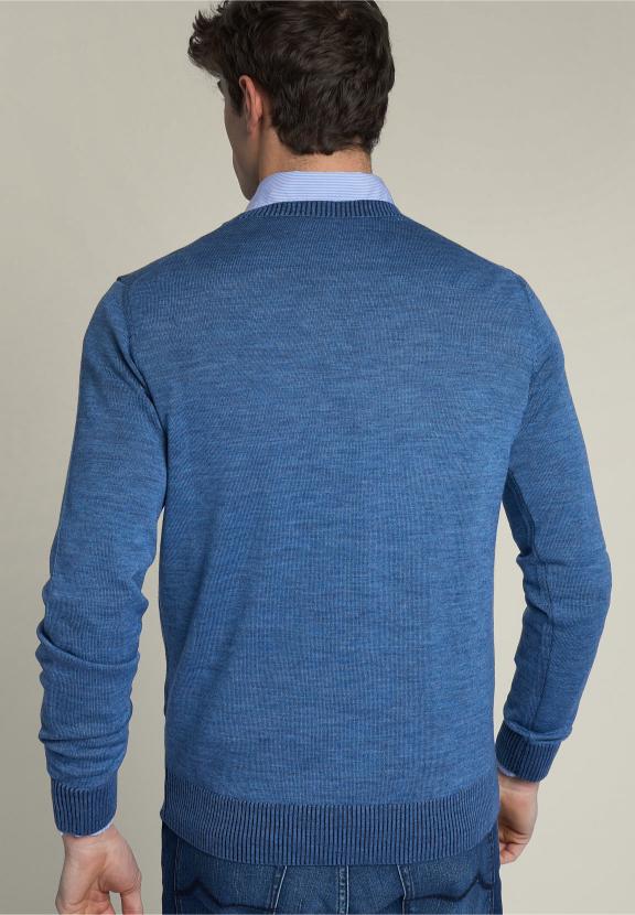Slim Fit Round Neck Pullover Blue - Bleu