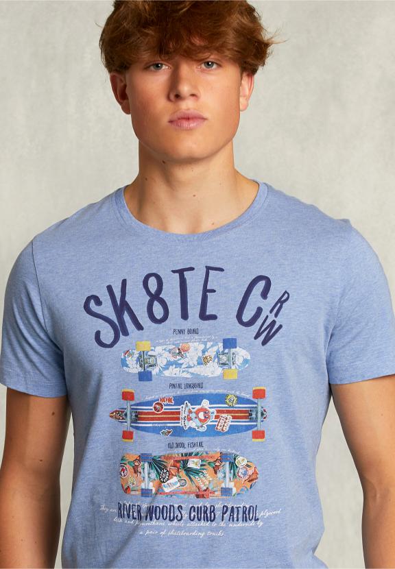 Normal Fit Basic T-Shirt Blue Gin Mel - Bleu