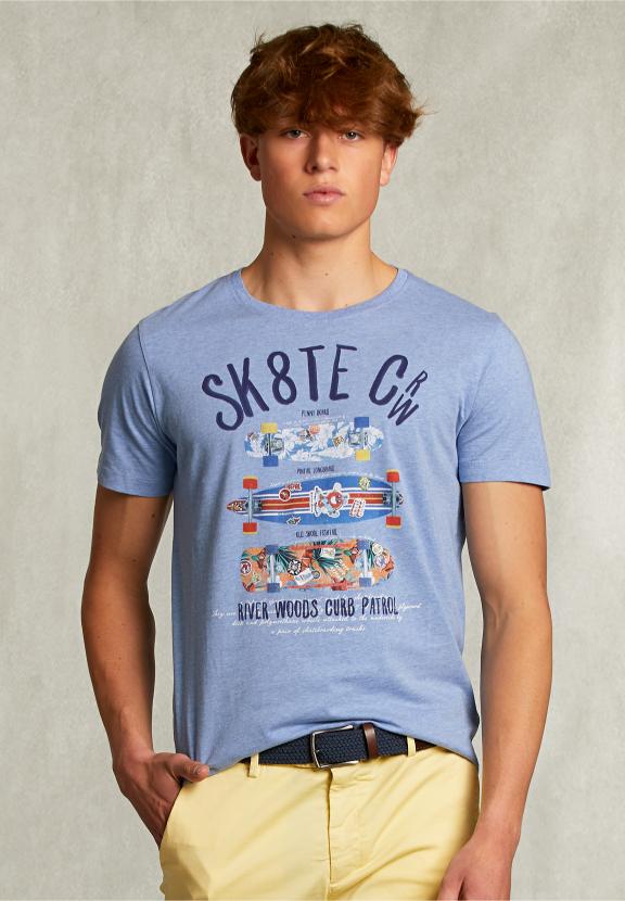 Normal Fit Basic T-Shirt Blue Gin Mel - Bleu