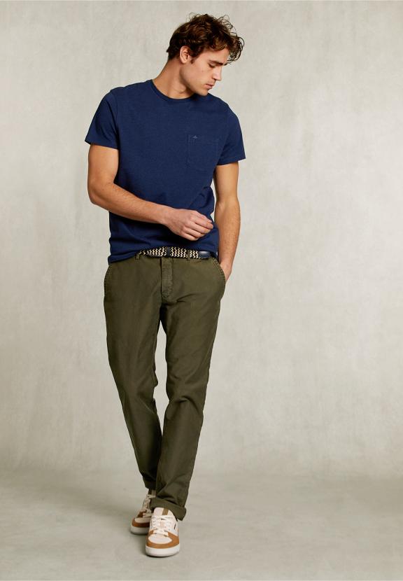 Custom Fit Pima Cotton T-Shirt Pocket French Dark Mix - Bleu