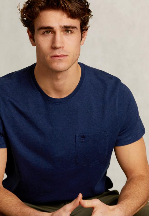 Custom Fit Pima Cotton T-Shirt Pocket French Dark Mix - Bleu