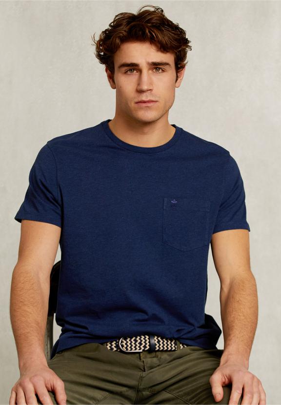 Custom Fit Pima Cotton T-Shirt Pocket French Dark Mix - Bleu