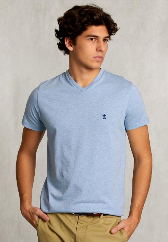 Slim Fit Pima Cotton V-Neck T-Shirt Dk Victoria Mix - Bleu