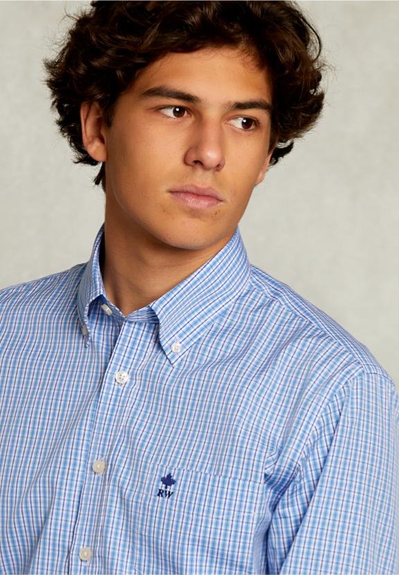 Custom Fit Checked Shirt With Pocket Blue/White - Mix