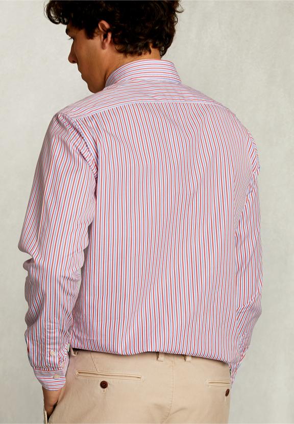 Custom Fit Striped Shirt With Pocket Blue/Red - Multi
