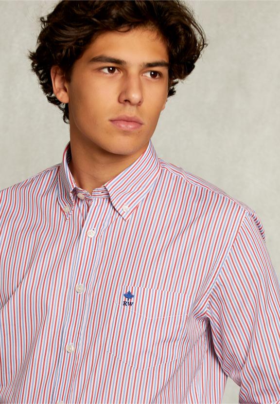 Custom Fit Striped Shirt With Pocket Blue/Red - Multi