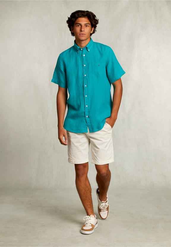 Custom Fit Linen Shirt Short Sleeves Lime - Vert