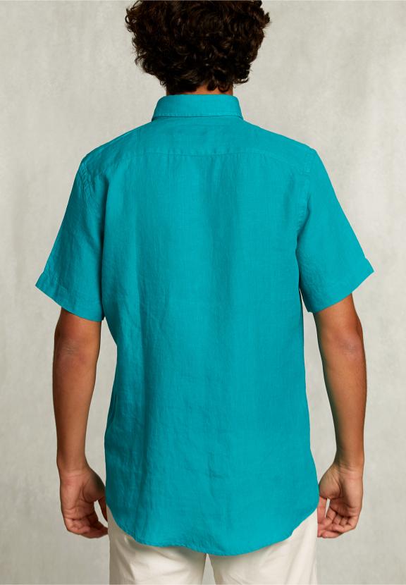 Custom Fit Linen Shirt Short Sleeves Lime - Vert