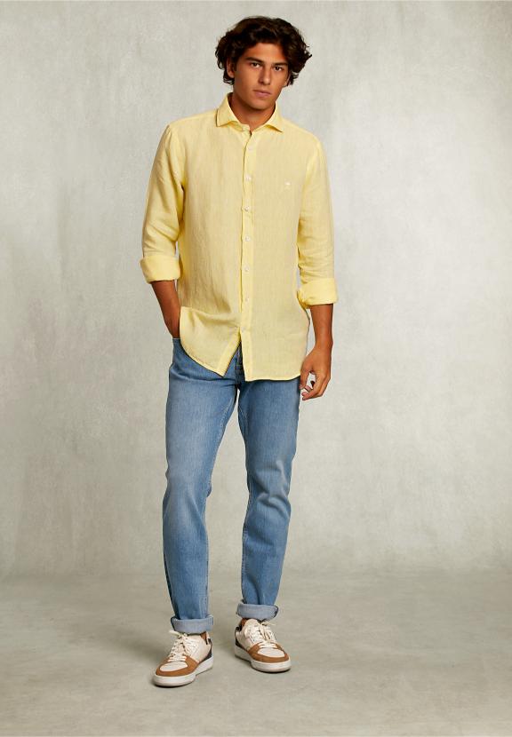 Custom Fit Linen Shirt Butterfly - Jaune