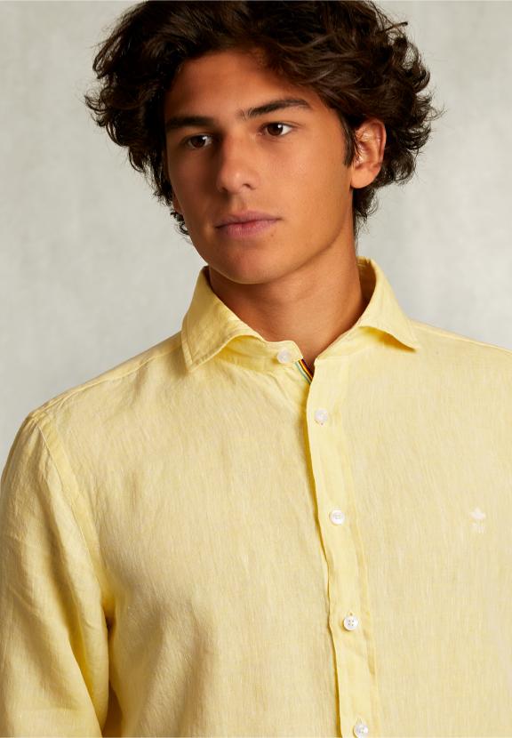 Custom Fit Linen Shirt Butterfly - Jaune