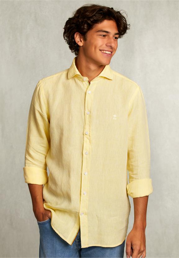 Custom Fit Linen Shirt Butterfly - Jaune