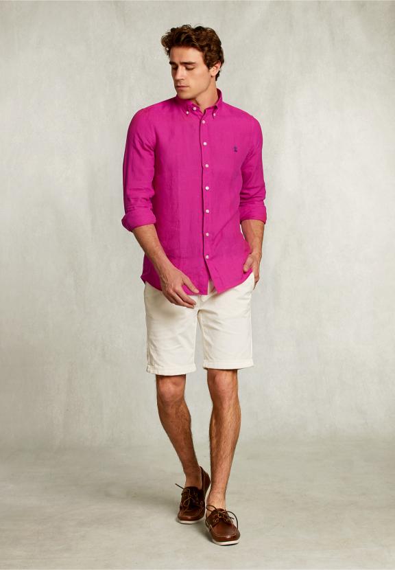 Custom Fit Linen Shirt In Amaranth - Rose