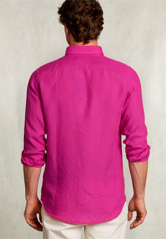Custom Fit Linen Shirt In Amaranth - Rose