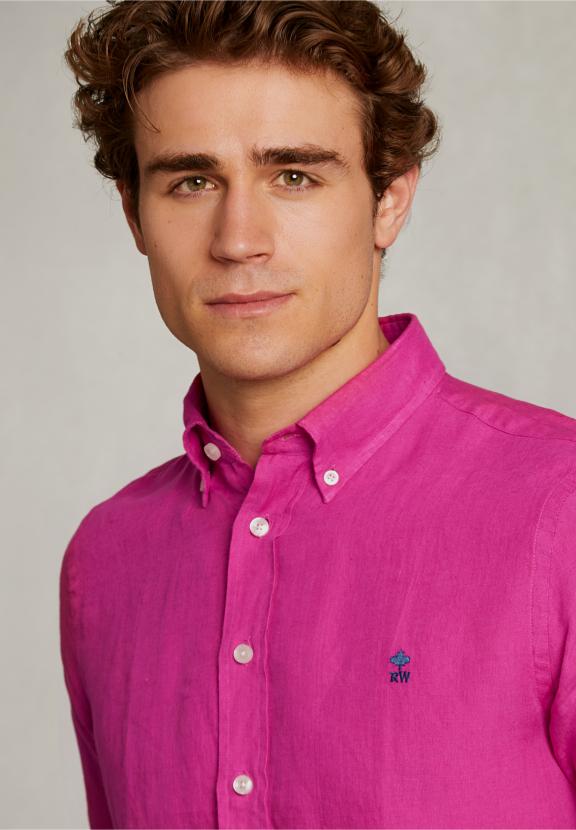 Custom Fit Linen Shirt In Amaranth - Rose
