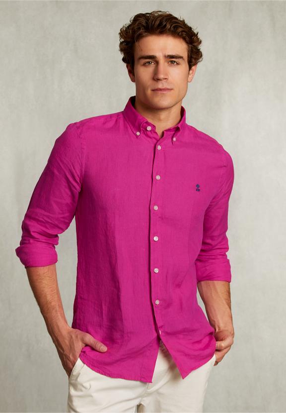 Custom Fit Linen Shirt In Amaranth - Rose