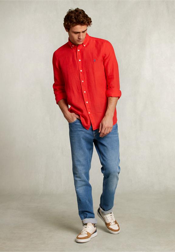 Custom Fit Linen Shirt Pomegranate - Rose