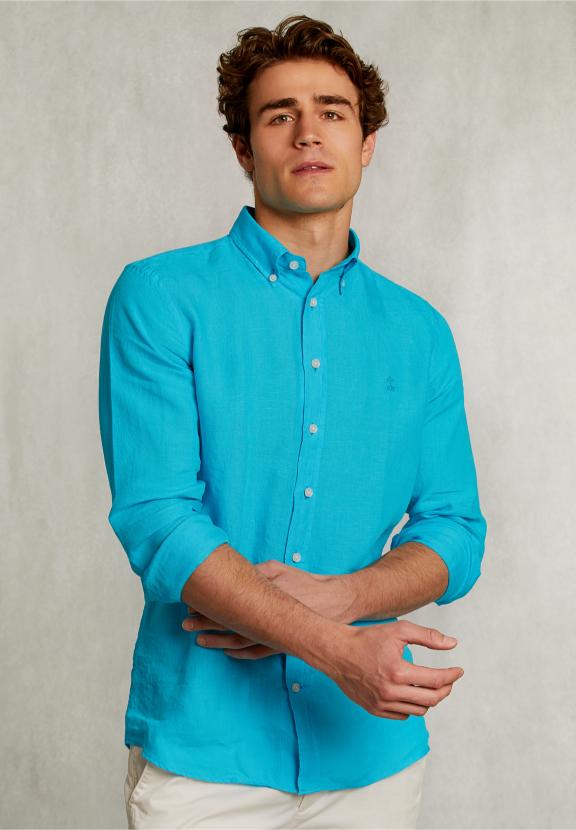 Custom Fit Linen Shirt St-Barth - Bleu