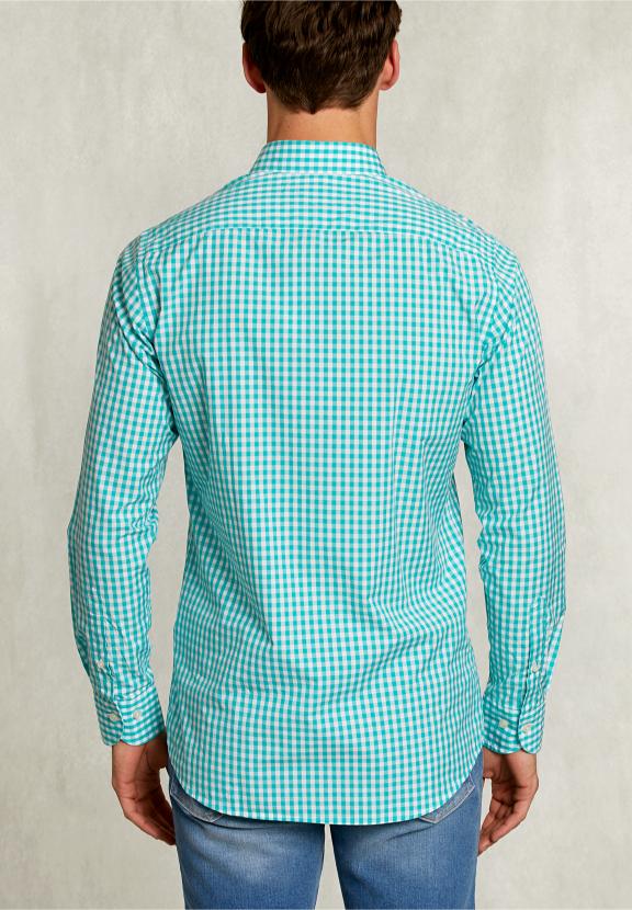 Custom Fit Checked Shirt White/Green - Vert