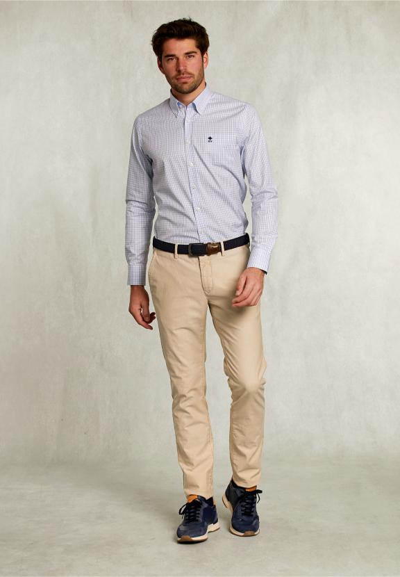 Custom Fit Checked Shirt With Pocket White/Blue - Bleu