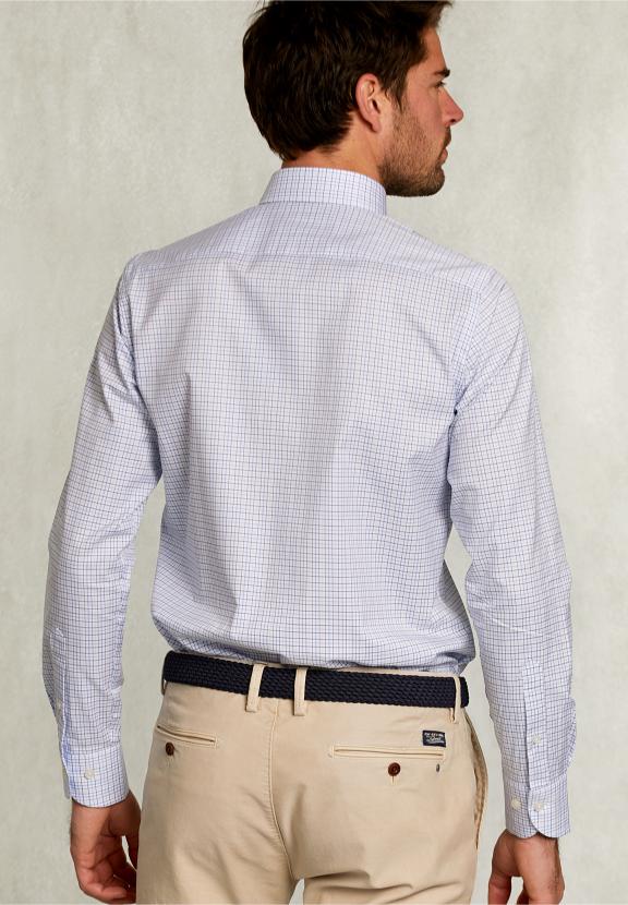 Custom Fit Checked Shirt With Pocket White/Blue - Bleu