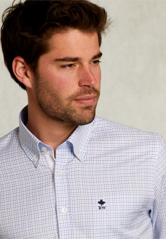 Custom Fit Checked Shirt With Pocket White/Blue - Bleu