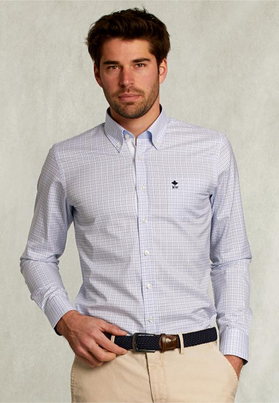 Custom Fit Checked Shirt With Pocket White/Blue - Bleu