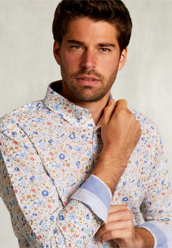 Custom Fit Floral Shirt Multi - Blanc