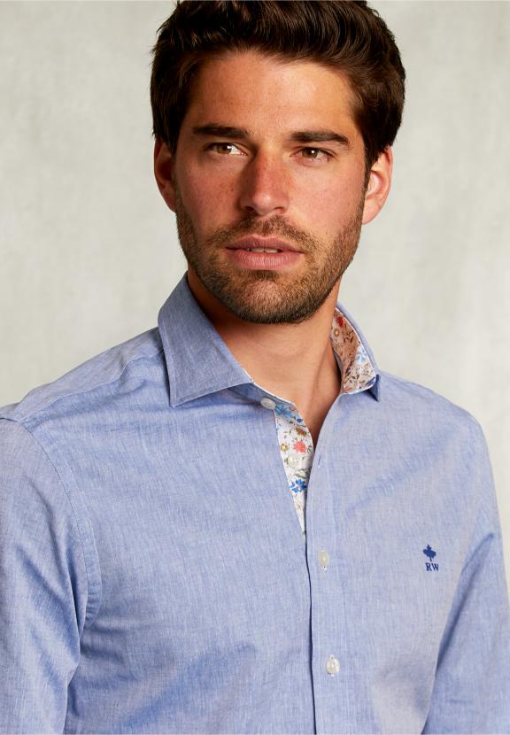 Slim Fit Cotton-Linen Shirt Blue - Bleu