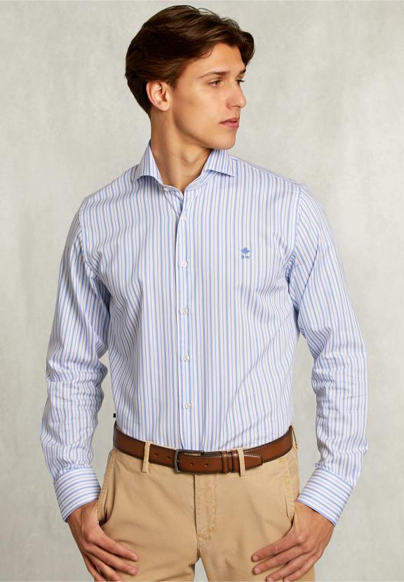 Custom Fit Striped Shirt Blue/White - Bleu