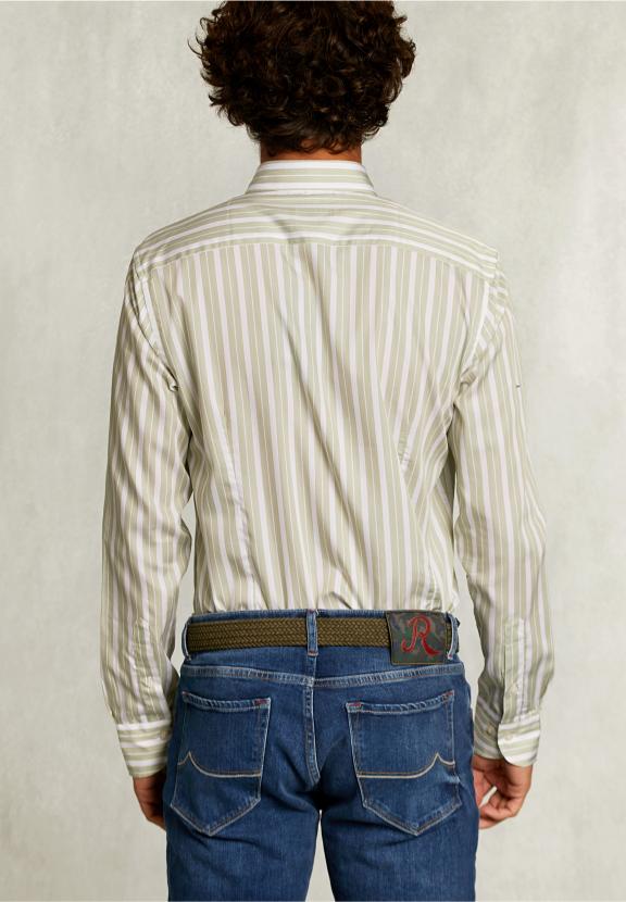 Slim Fit Striped Shirt Green/White - Vert