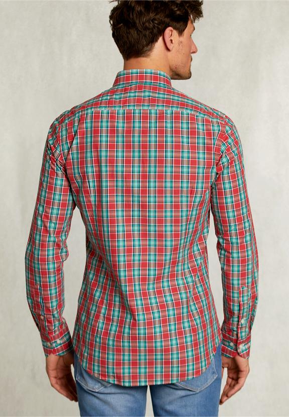 Slim Fit Checked Shirt Green/Red - Rouge