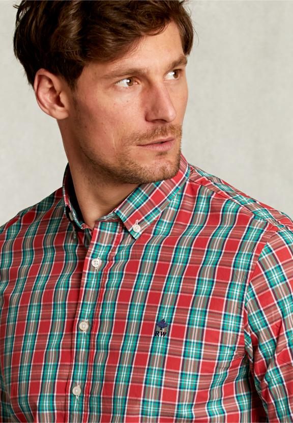 Slim Fit Checked Shirt Green/Red - Rouge