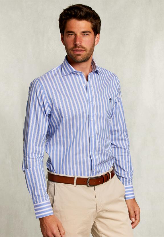 Custom Fit Striped Shirt Blue/White - Bleu