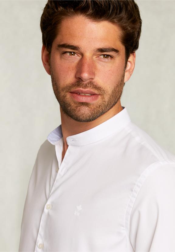 Slim Fit Uni Shirt Henley Collar White - Blanc