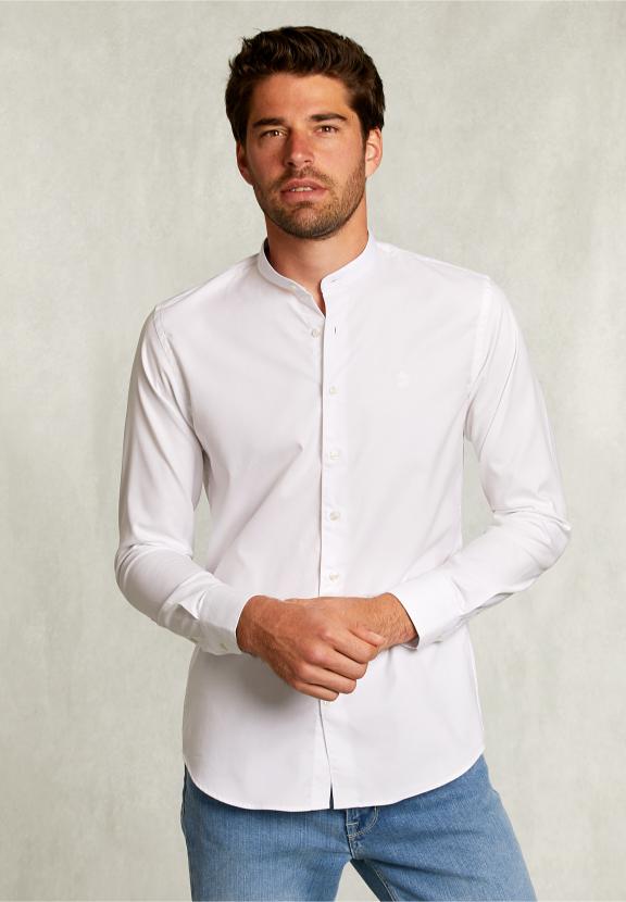 Slim Fit Uni Shirt Henley Collar White - Blanc