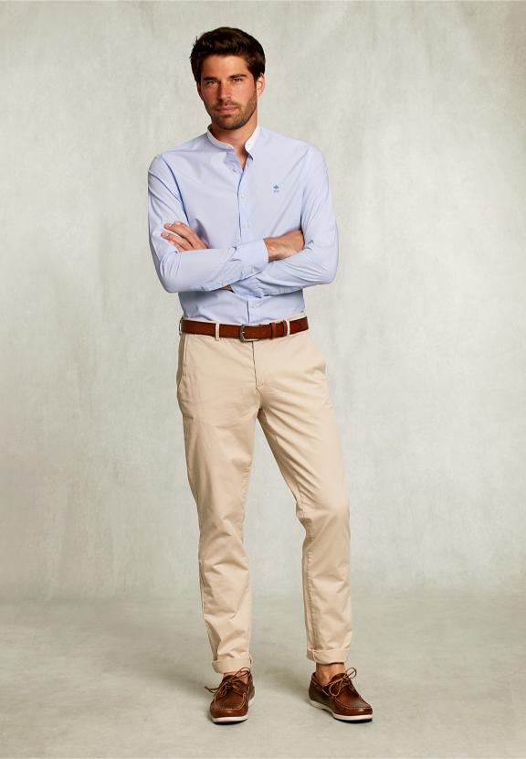 Slim Fit Striped Shirt Henley Collar Blue/White - Bleu