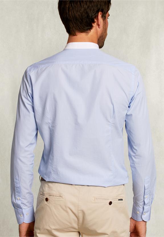 Slim Fit Striped Shirt Henley Collar Blue/White - Bleu