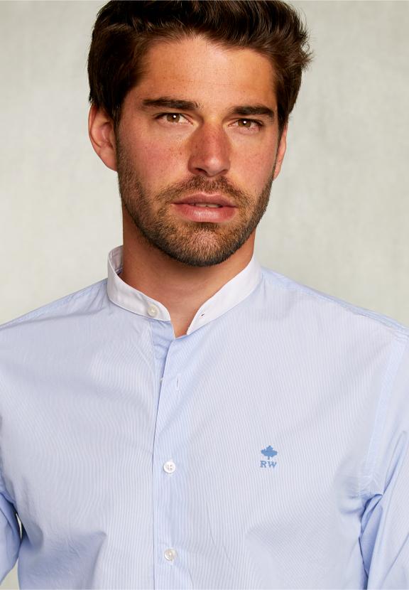 Slim Fit Striped Shirt Henley Collar Blue/White - Bleu