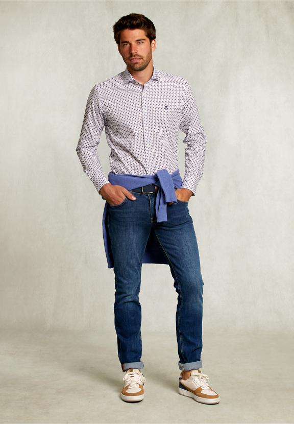 Custom Fit Dotted Shirt Blue/Red - Blanc