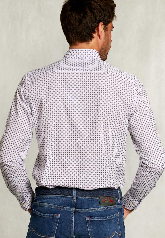 Custom Fit Dotted Shirt Blue/Red - Blanc