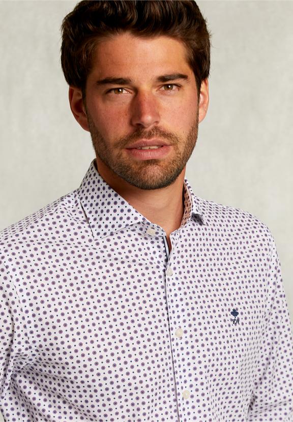 Custom Fit Dotted Shirt Blue/Red - Blanc