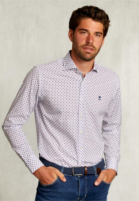 Custom Fit Dotted Shirt Blue/Red - Blanc