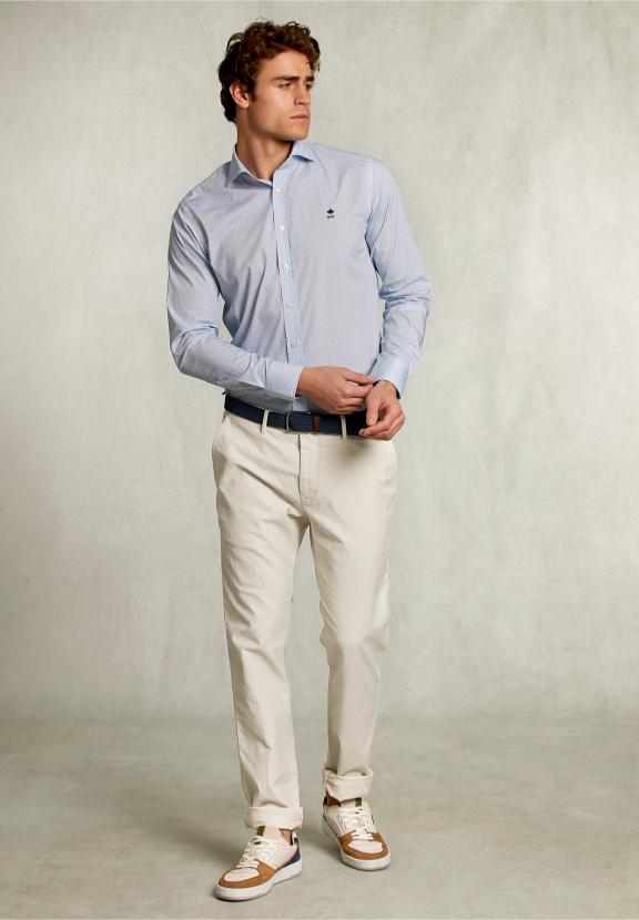 Custom Fit Dotted Shirt Blue/Green - Blanc