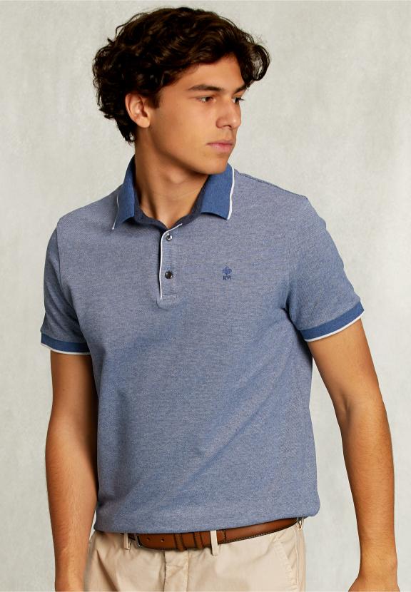 Custom Fit Cotton Polo Dark Mombasa Mix - Bleu
