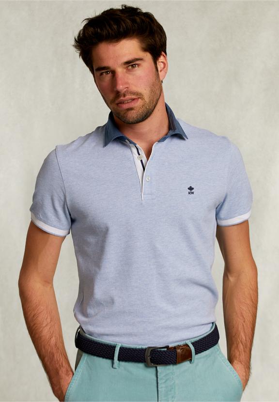 Custom Fit Cotton Polo Seawater Mix - Bleu