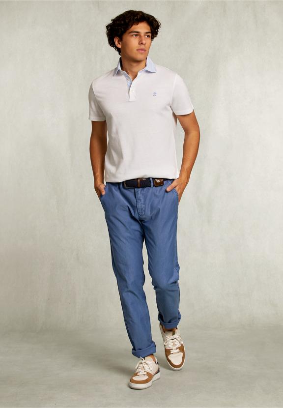 Custom Fit Cotton-Linen Polo White - Blanc